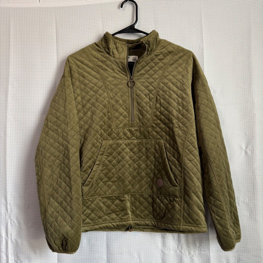 LIV Outdoor Quilted Pullover Women Small Olive Green Velvet 1/4 Zip Gorpcore